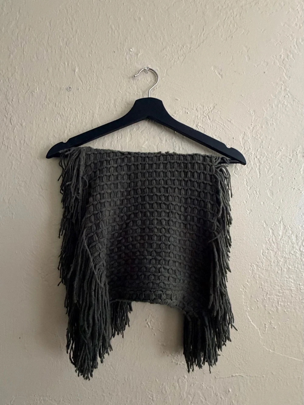 Fringed Knit Wrap Scarf - Olive